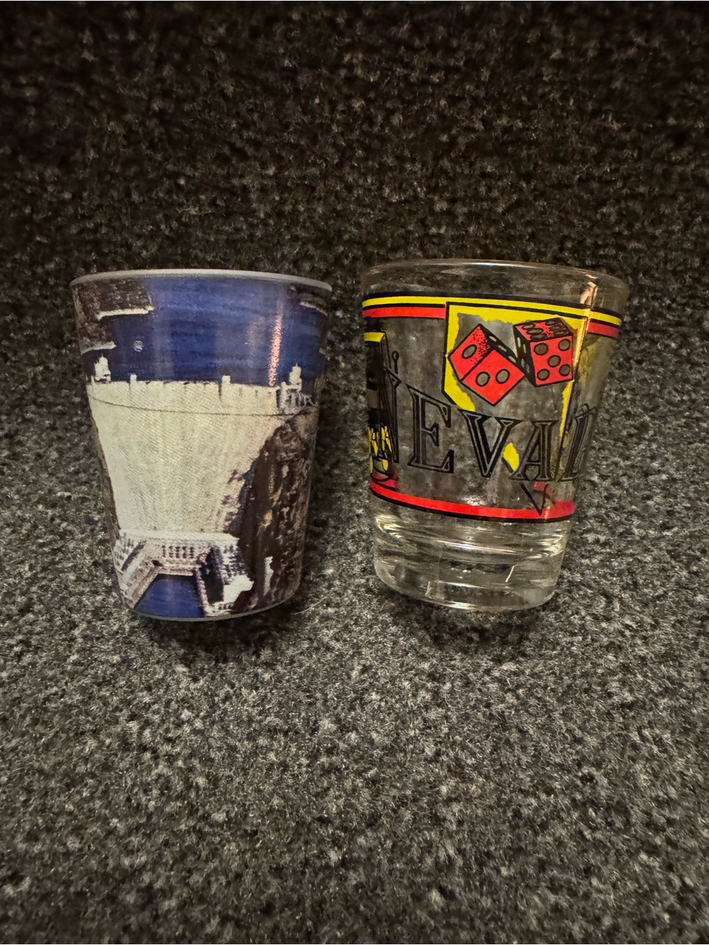 Vintage Nevada & Hoover Dam Souvenir Shot Glasses - Set of 2